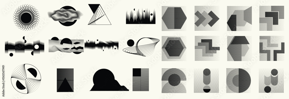Poster collection of vector design elements. set of logos with lines, stripes and circles. various forms of