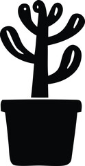 Stylized black silhouette of a potted cactus with rounded arms and a single dot detail