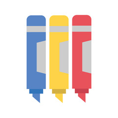 Vector illustration of school markers in flat style with bold and colorful design.