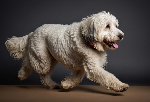 komodor dog isolated on grey neutral studio background, lovely doggy, adorable domestic puppy 3