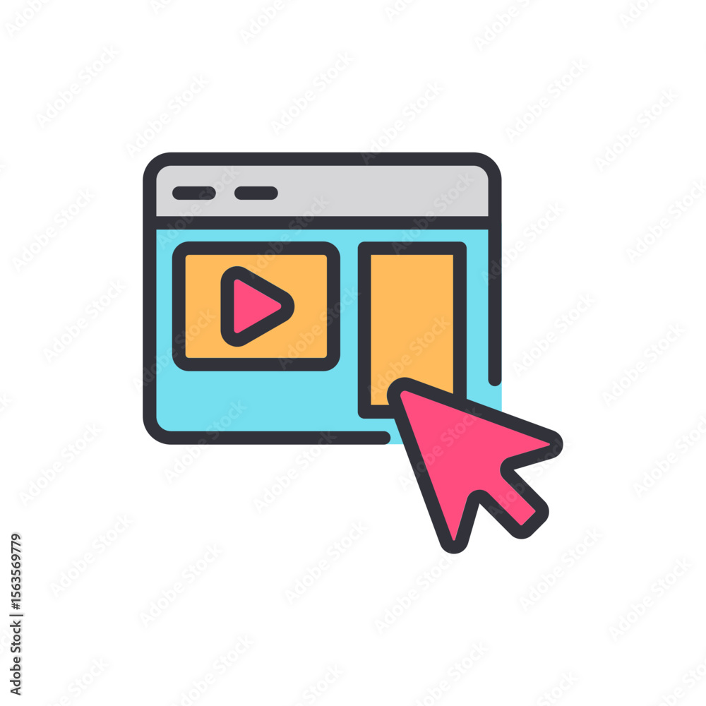 Poster clicking play button in digital interface with cursor on white