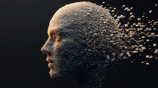Head dissolving into cube particles