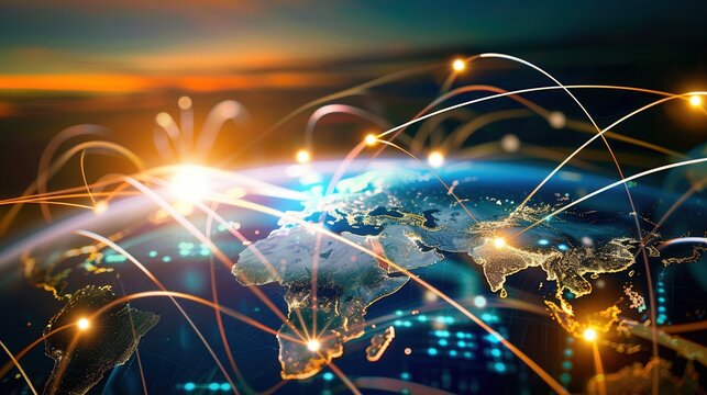 World trade illustrated by glowing connections