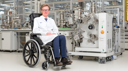 Male Engineer in Wheelchair in High-Tech Industrial Laboratory: Inclusive Innovation and Advanced Manufacturing