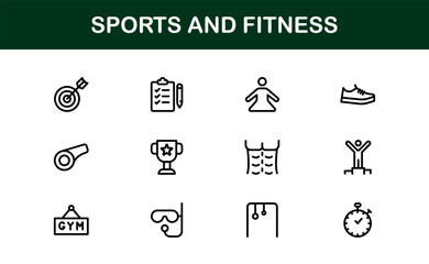 Sports Fitness Line Icon Collection – Unique, Clean, and Stylish Vector Symbols Representing Exercise, Health, Training, and Physical Performance