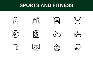 Sports Fitness Line Icon Collection – Unique, Clean, and Stylish Vector Symbols Representing Exercise, Health, Training, and Physical Performance