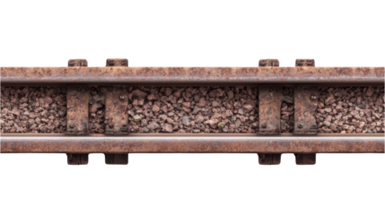 Close-up shot of rusty railway tracks with a gravel bed
