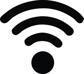 A minimalist black and white representation of the universal wi fi symbol indicating wireless connectivity and network access