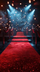 Elegant red carpet entrance surrounded by soft lighting creates a glamorous atmosphere for a special event