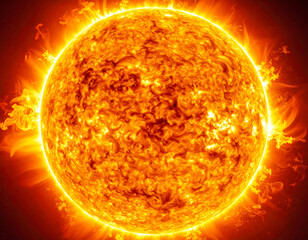 Close up de un sol ardiente en concepto de una ola de calor con llamaradas solares