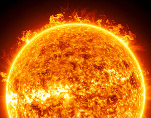 Close up de un sol ardiente en concepto de una ola de calor con llamaradas solares