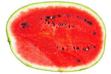Half of a red vibrant watermelon on white background 