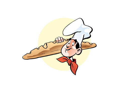 Baker holding a baguette over his shoulder