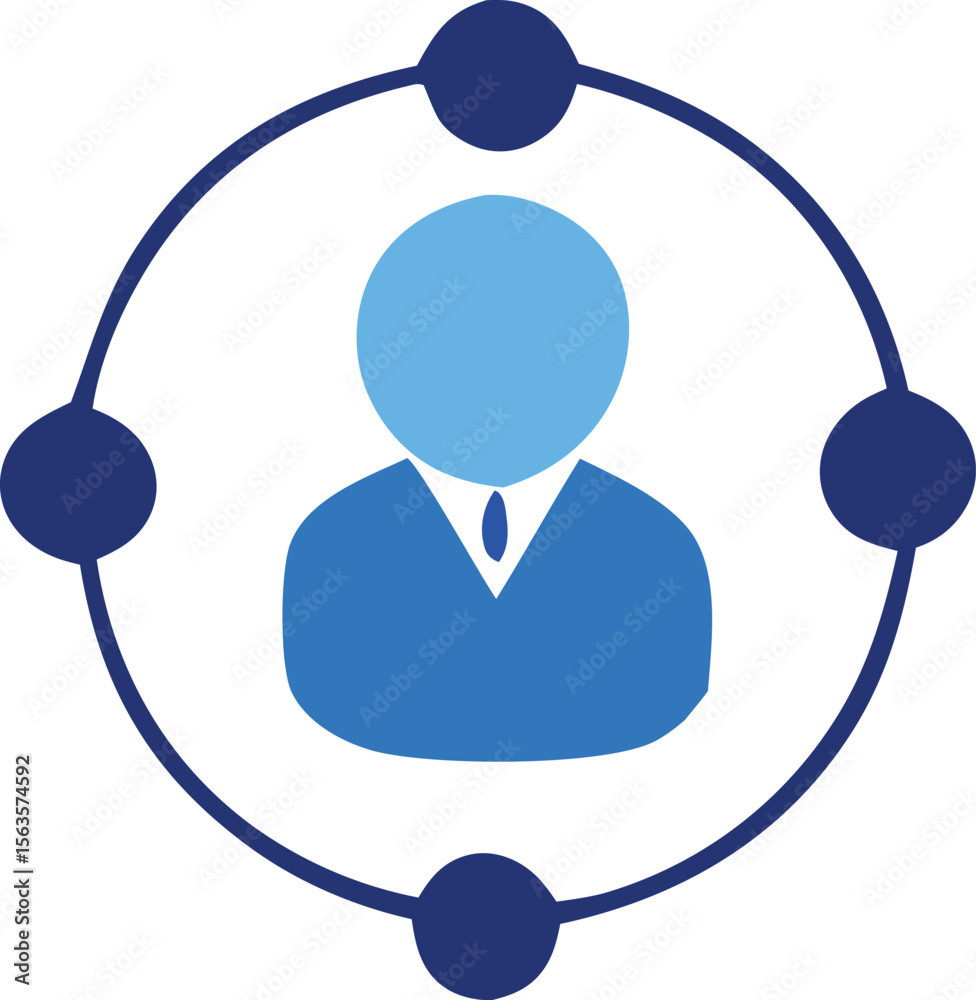 Poster abstract representation of a person connected to a network of four nodes within a circular boundary