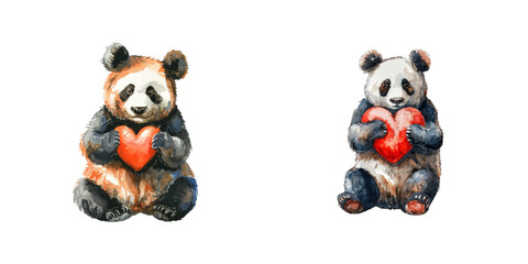panda holding big heart watercolor vector illustration © Dar