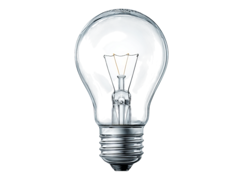 Illuminated light bulb on black background idea concept, Isolated On Transparent Background, Png Cut Out - Powered by Adobe