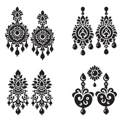 Minimal icon of Krishna’s earrings traditional Indian jewelry silhouette style vector on pure white background