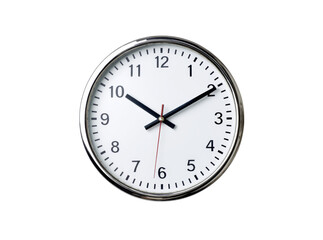 Simple white clock face with silver bezel on black background, Isolated On Transparent Background, Png Cut Out