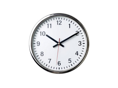 Simple white clock face with silver bezel on black background, Isolated On Transparent Background, Png Cut Out