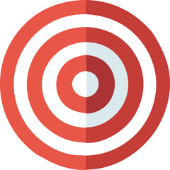 A stylized circular target with alternating red and white rings representing focus and precision