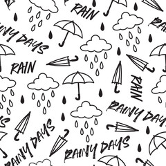 Stormy Serenade Doodles Umbrellas Amidst Droplets can be use for background and apparel design