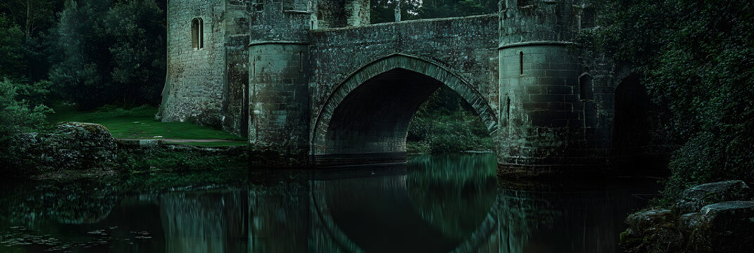 castle drawbridge over a moat - symbolizing the protective measures taken during medieval times wide banner 