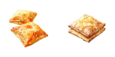 phyllo pastry watercolor vector illustration