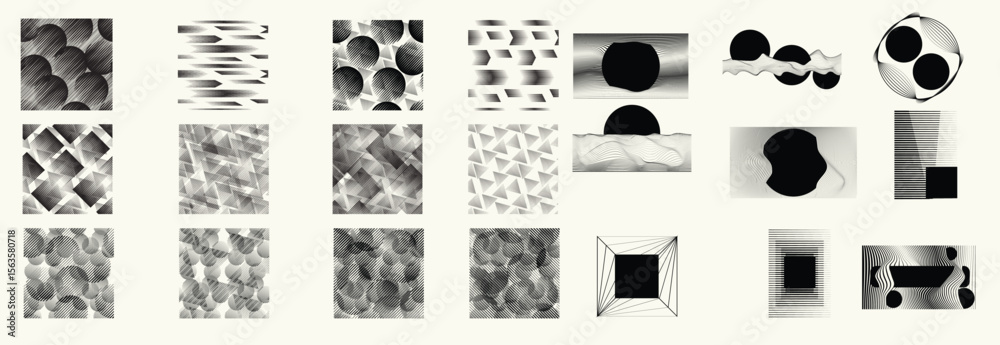 Poster collection of vector design elements. set of logos with lines, stripes and circles. various forms of