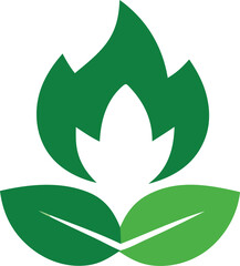 Abstract green leaf and flame logo symbolizing growth nature and energy with a clean modern design