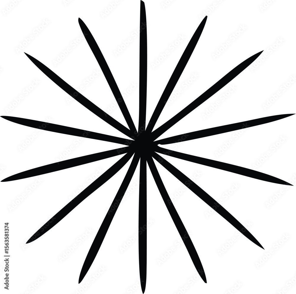 Poster a stark black abstract starburst pattern with sharp pointed rays emanating from a central dark core 