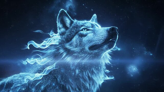 Digital Wolf Head Emerging from Space with Electric Energy Streams in Futuristic Style - Powered by Adobe