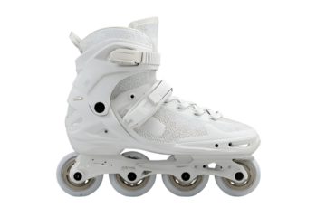 White inline skates, side view.