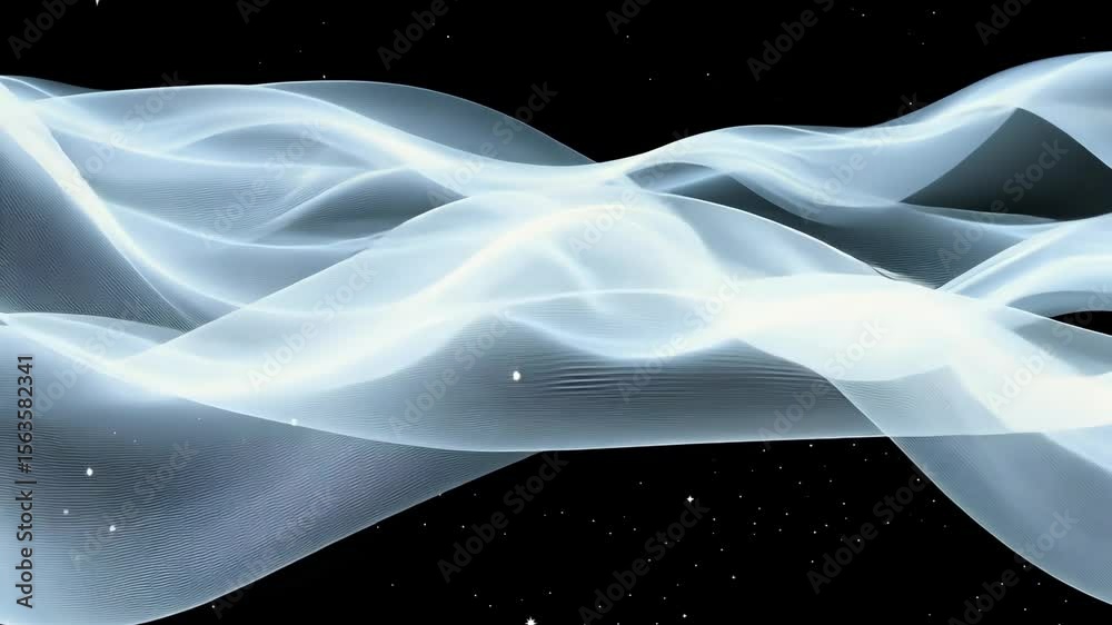 Poster experience the captivating flow of light patterns in a cosmic setting with soft waves that evoke a s