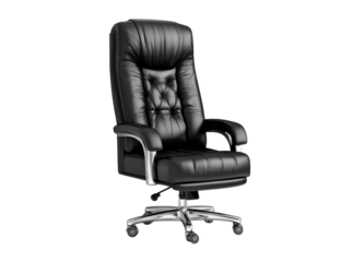 Luxurious black leather executive office chair modern design, Isolated On Transparent Background, Png Cut Out