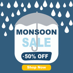 Rain-inspired sale banner showcasing vibrant monsoon elements.