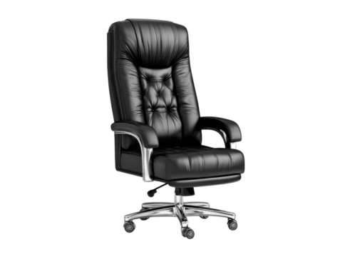 Luxurious black leather executive office chair modern design, Isolated On Transparent Background, Png Cut Out