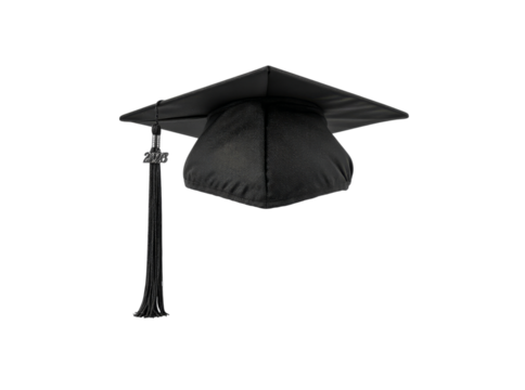 Black graduation cap silhouette with tassel, academic achievement symbol, Isolated On Transparent Background, Png Cut Out