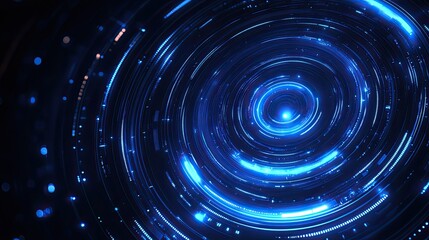 Dark blue minimal circular lines creating an abstract glowing futuristic tech background design.