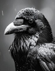 detailed close up image of a beautiful black crow