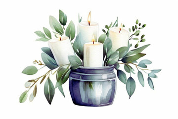Serene Candlelight with Eucalyptus Leaves