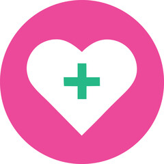 Obraz premium A vibrant pink circle frames a white heart with a green medical cross symbolizing health and care