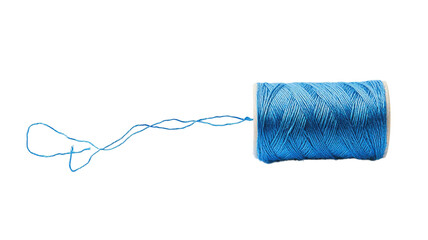 Vibrant blue thread unwinds gracefully against a clean backdrop, ready for crafting and creative projects at any time of day on transparent background