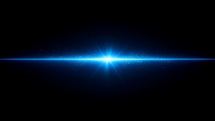 Fototapeta premium Bright blue light streak across dark space with scattered particles