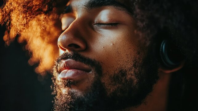 Peaceful Reflection: Man Listening to Music