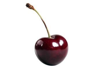 Single ripe red cherry on black background