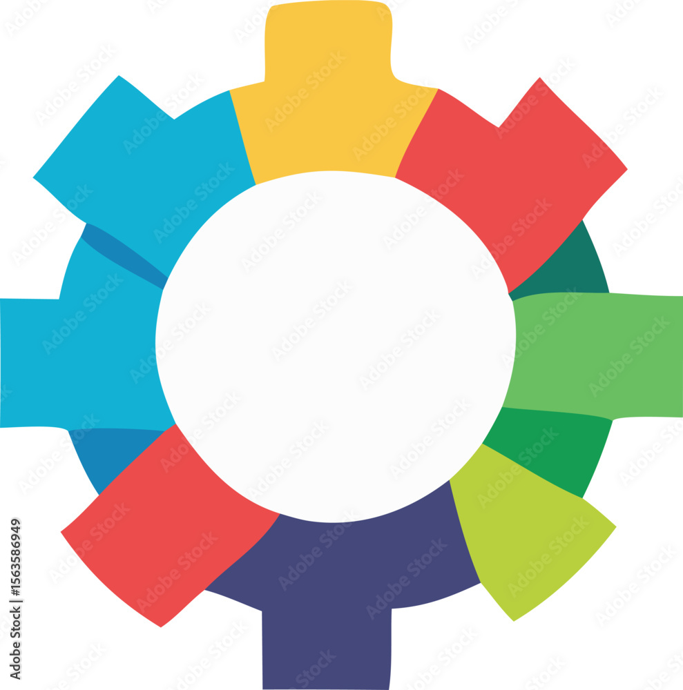 Poster abstract colorful gear shape with a white circular center for text and data representation