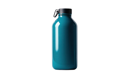 Vibrant turquoise water bottle showcasing a sleek design against a minimalistic backdrop for everyday hydration from morning to night on transparent background