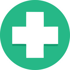 Obraz premium A simple white cross symbol is prominently displayed within a vibrant teal green circular background with a subtle textured effect