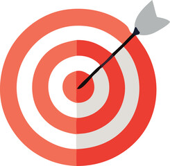 A perfectly aimed arrow strikes the bullseye of a red and white target symbolizing success and achievement