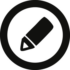 A simple black pencil icon with a sharpened tip inside a thick black circular border on a white background